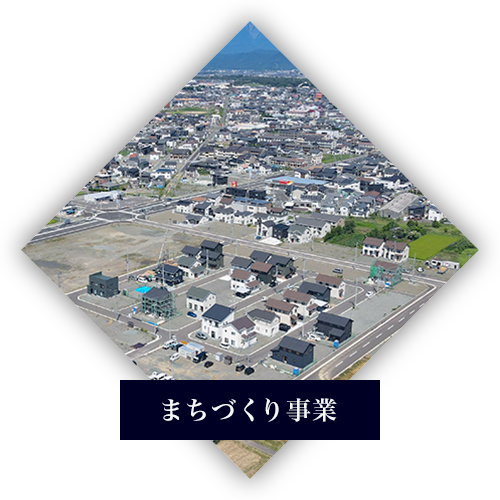 <p class='mds'>まちづくり事業</p><p>地域住民の皆様の声に耳をかたむけ、<br>世間の情勢や流行りだけに左右されない、<br>地域を主体とした、社会に求められるまちづくりに取り組みます。</p>